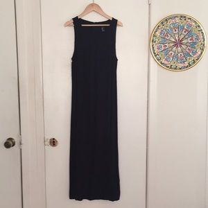 Black front pleat midi maxi cutaway tank dress s